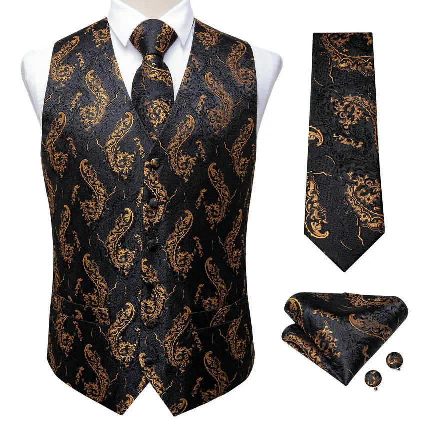 Men's Paisley Suit Vest, Necktie & Pocket Square Set Suit Vest & Tie Set Qme