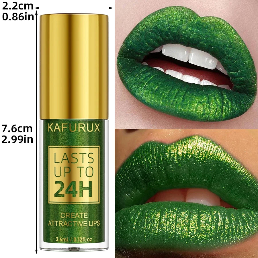 Green Glitter Lip Glaze – Waterproof Metallic Long-Lasting Gloss Glitter Lip Glaze Qme 09