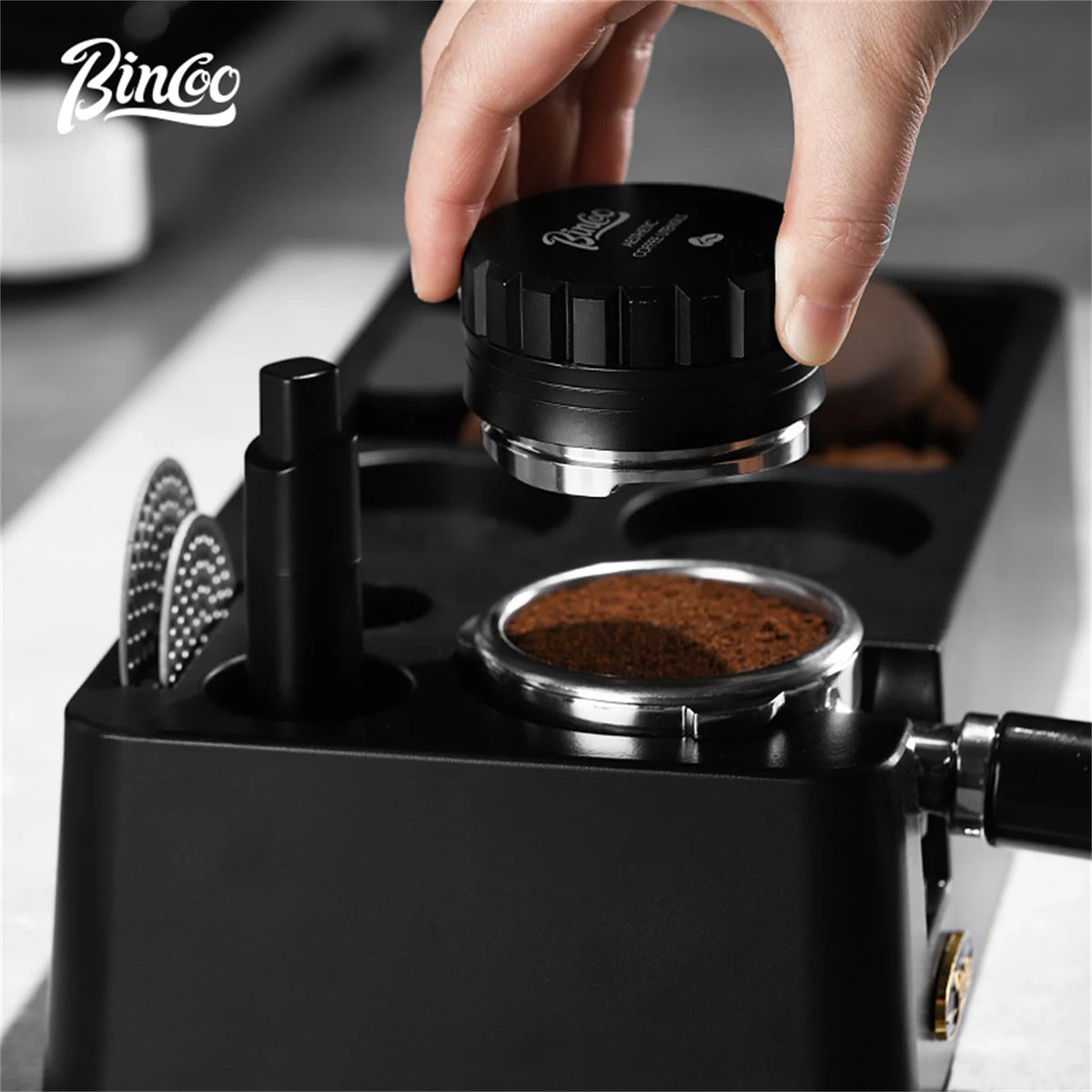 Bincoo 51/58mm Coffee Distributor, Tamper & Knock Box Set Espresso Barista Set Qst