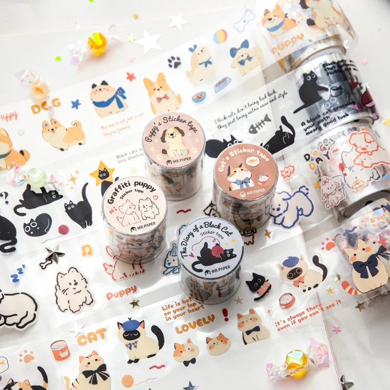 Cute Pets Washi Tape 2m Roll – PET Masking Tape for Crafts Decorative Washi Tape Qme