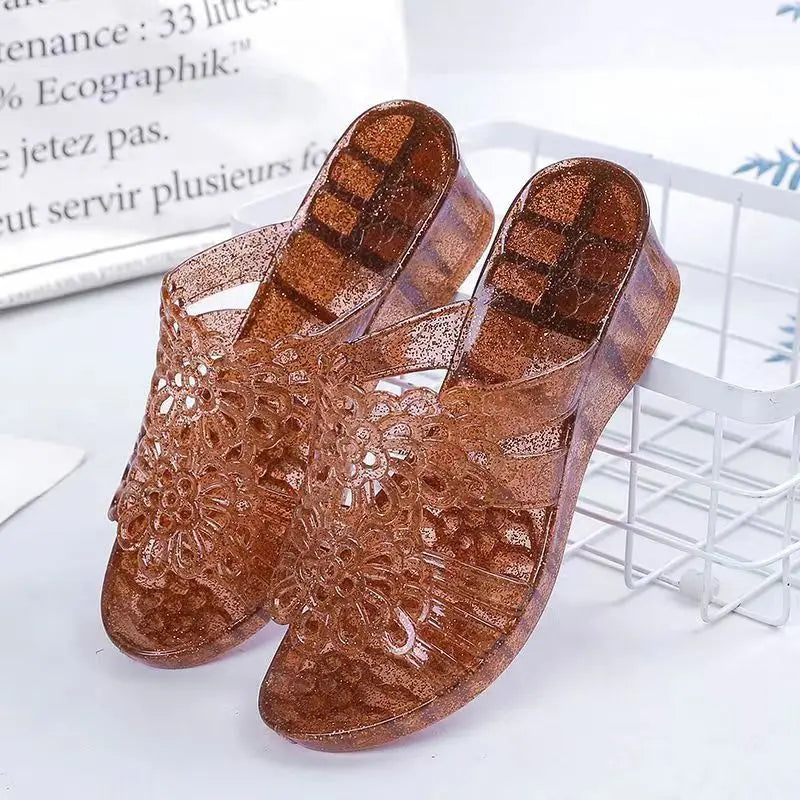Women's Transparent Jelly Sandals – Non-Slip Casual Slides Women's Jelly Sandals Qst Orange B 10