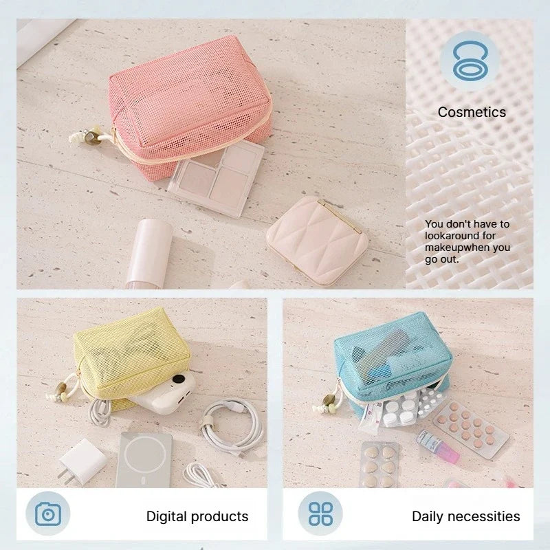 Nylon Mesh Zipper Cosmetic Pouch – Multipurpose Travel Bag Cosmetic Pouch Qme