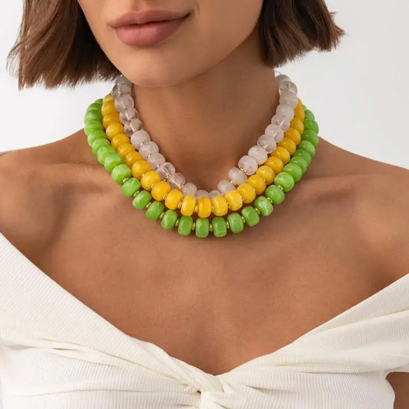Y2K Colorful Resin Beads Chain Necklace – Trendy Women's Jewelry Beaded Chain Necklace Qme