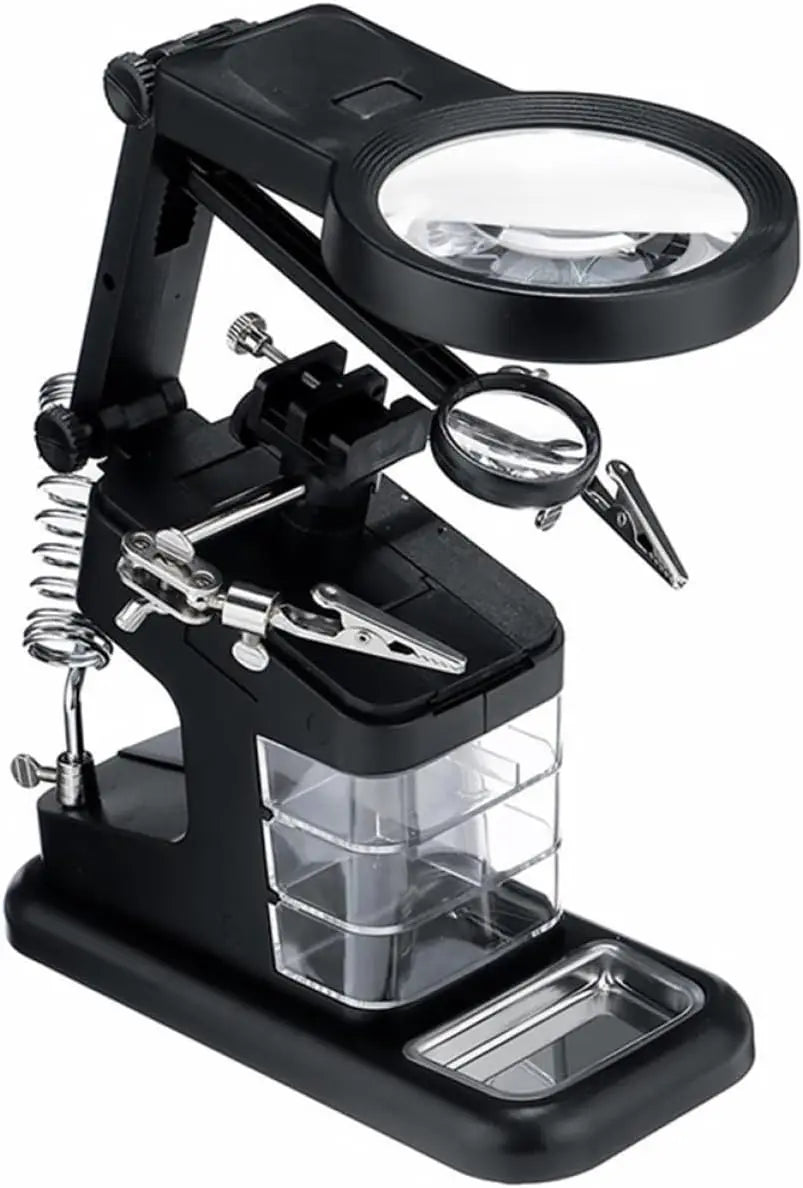 LED Helping Hands Magnifier Station 3X 4.5X 25X Soldering Magnifier Soldering Station Qme black