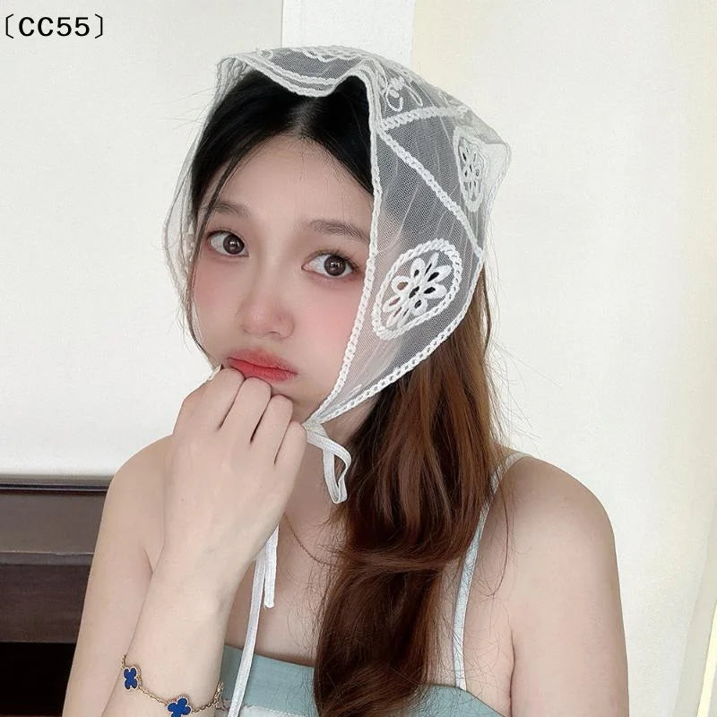 Women's White Lace Triangle Headscarf & Hair Wrap Lace Hair Headscarf Qst