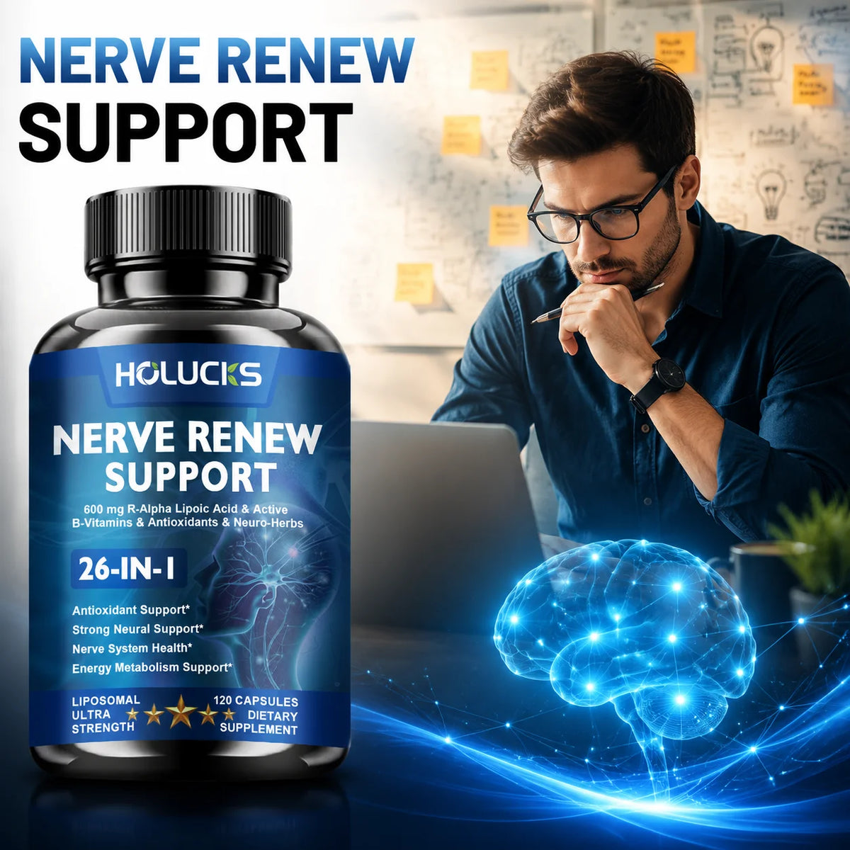 Nerve Renew Capsules – Taurine, Turmeric & B Complex Wellness Supplement Qst