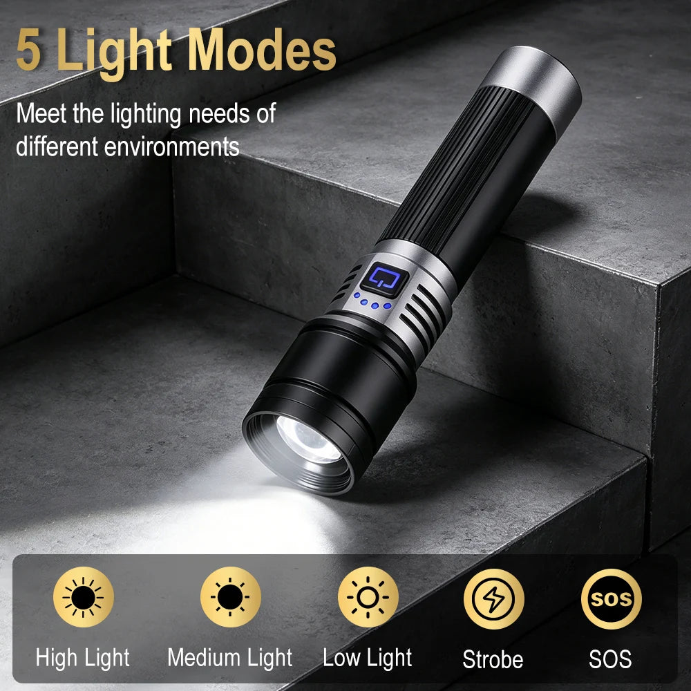 BORUiT 1000LM Zoomable LED Flashlight USB-C Rechargeable Torch LED Flashlight Torch Qst