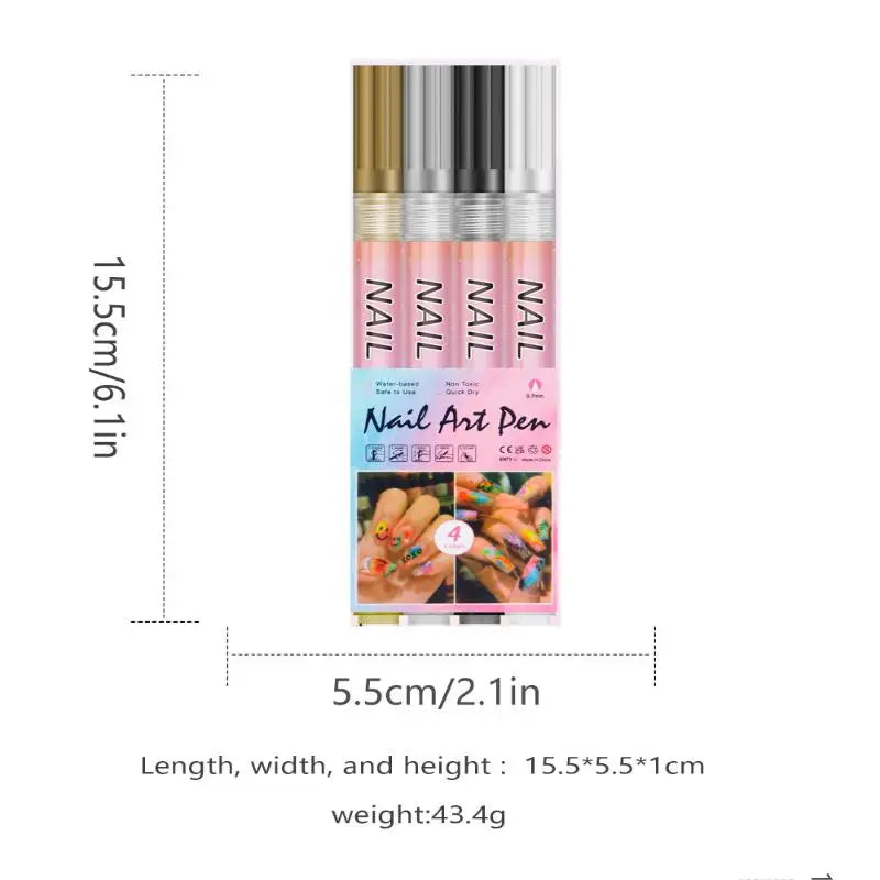 4-Pack Colorful Nail Art Graffiti Pens – Waterproof Fine Tip Nail Art Pens Qme