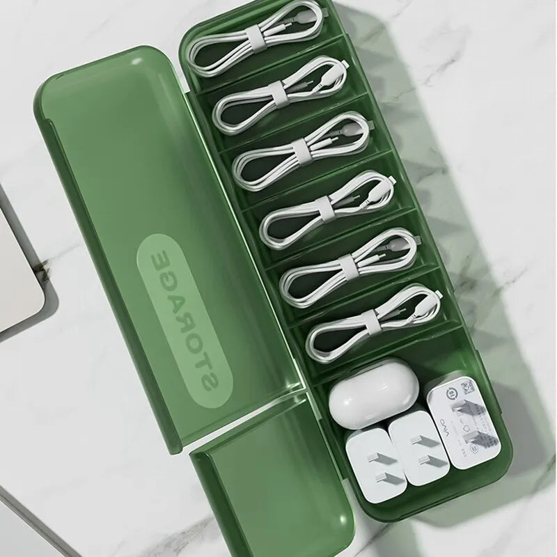 7-Compartment Cable & Charger Cord Organizer Storage Box Cable Organizer Box Qme