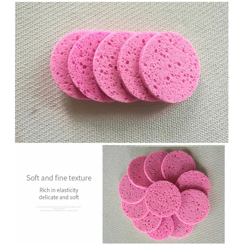 Natural Wood Pulp Cellulose Makeup Remover Sponge 10 Pcs Facial Cleansing Sponge Qme