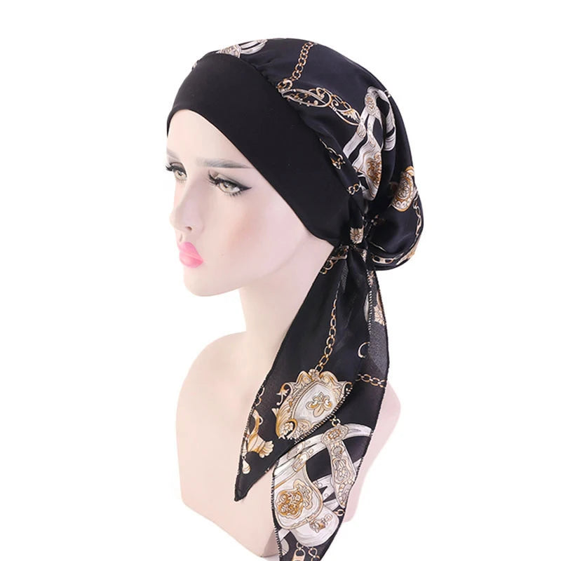 Women's Pre-Tied Turban Head Scarf – Floral Bandana Hat Turban Head Scarf Qst H