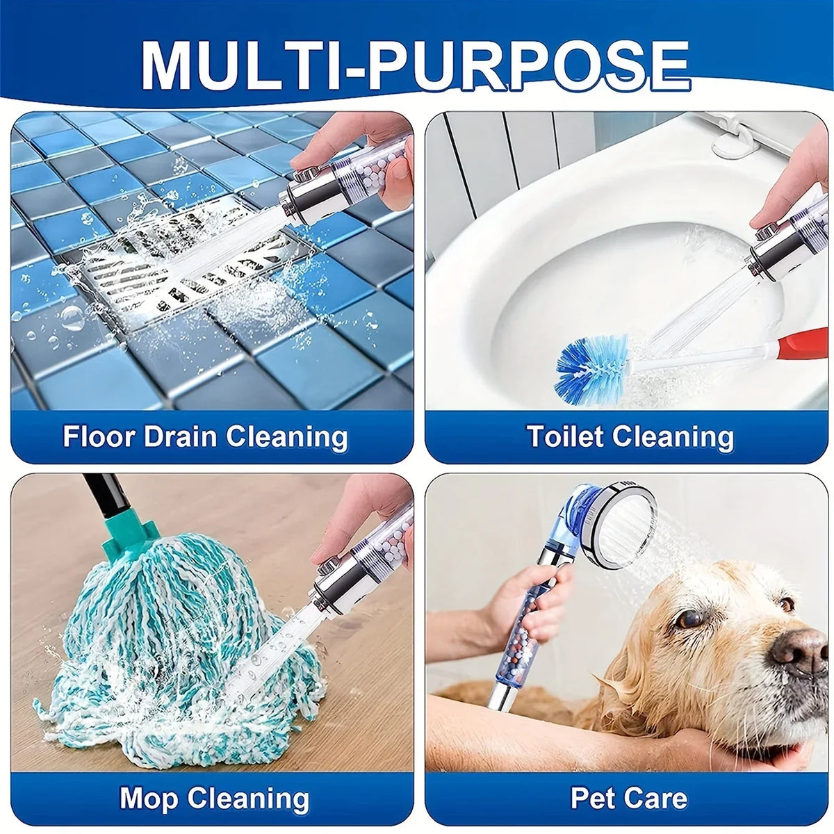 High-Pressure 3-Mode Handheld Showerhead | One-Click Water Stop Handheld Showerhead Qme