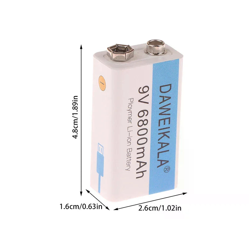 9V 6800mAh Li-ion Rechargeable Battery with USB Cable Rechargeable Battery Qme