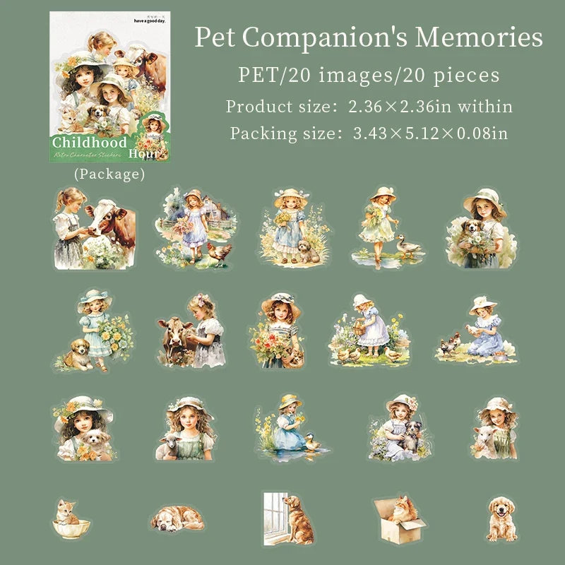 Retro Childhood PET Stickers 20 Sheets – Scrapbooking & DIY Decorative Craft Stickers Qme 3