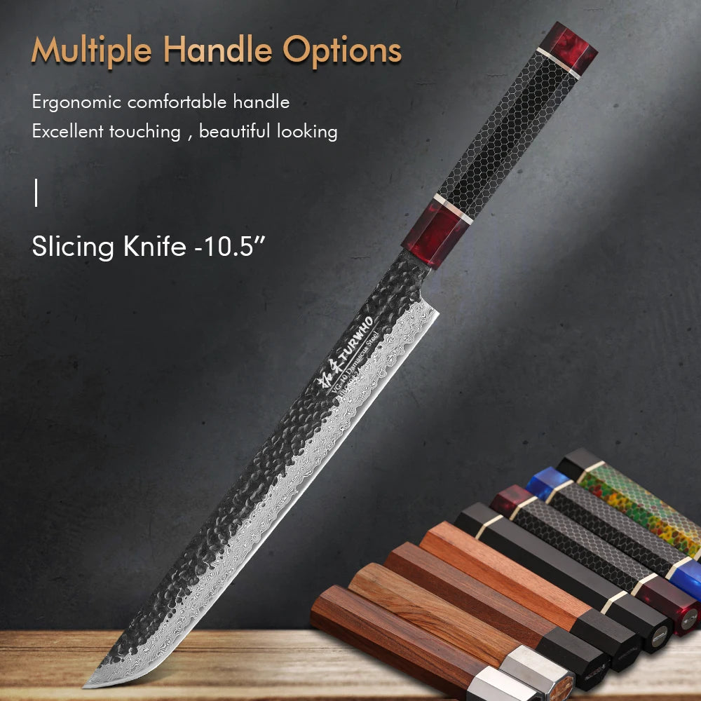 TURWHO Damascus Steel Sashimi Slicing Knife 10.5" DIY Handle Damascus Kitchen Knife Qst