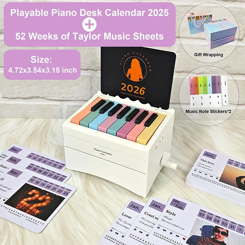 2026 Interactive Desk Calendar with Mini Piano & 52 Music Sheets Interactive Desk Calendar Qme