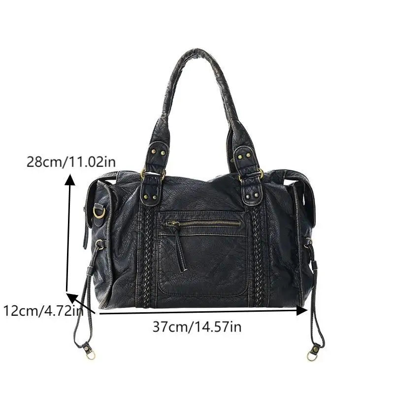 Vintage Punk PU Leather Large Tote Bag – Travel Handbag PU Leather Tote Bag Qme one size