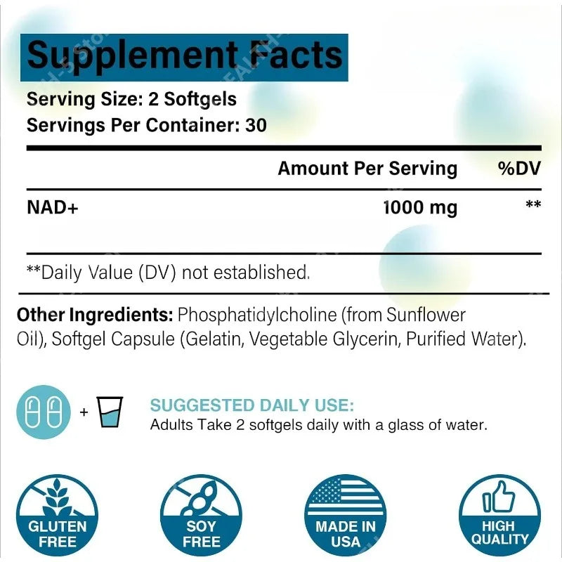 Liposomal NAD+ 1000mg Supplement – 60 Softgels | Cellular Energy NAD+ Supplement Qst