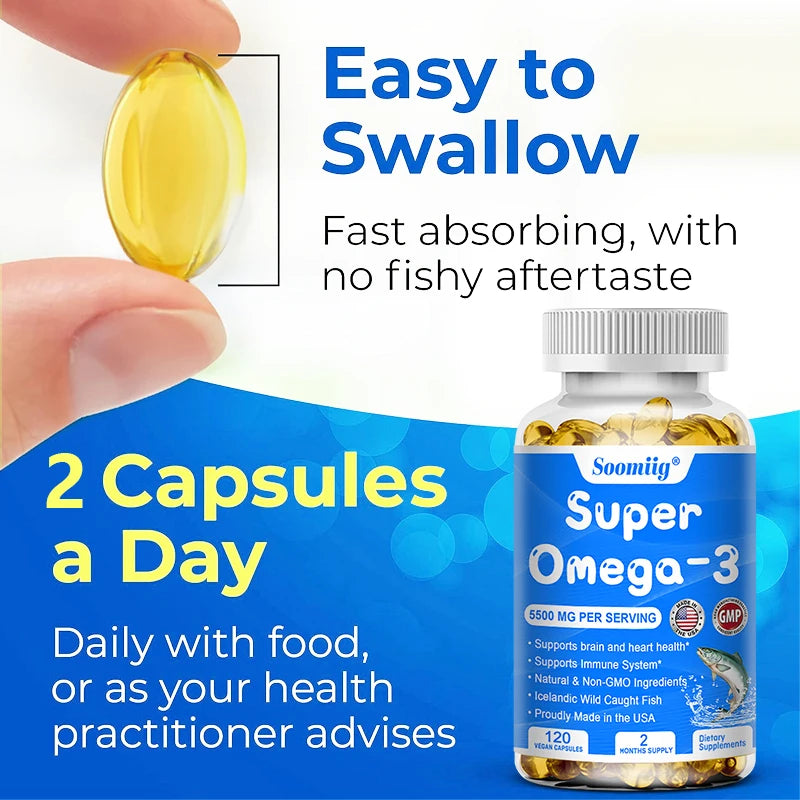 Omega 3 Fish Oil DHA & EPA Triple Strength – 120 Capsules Fish Oil Supplement Qst