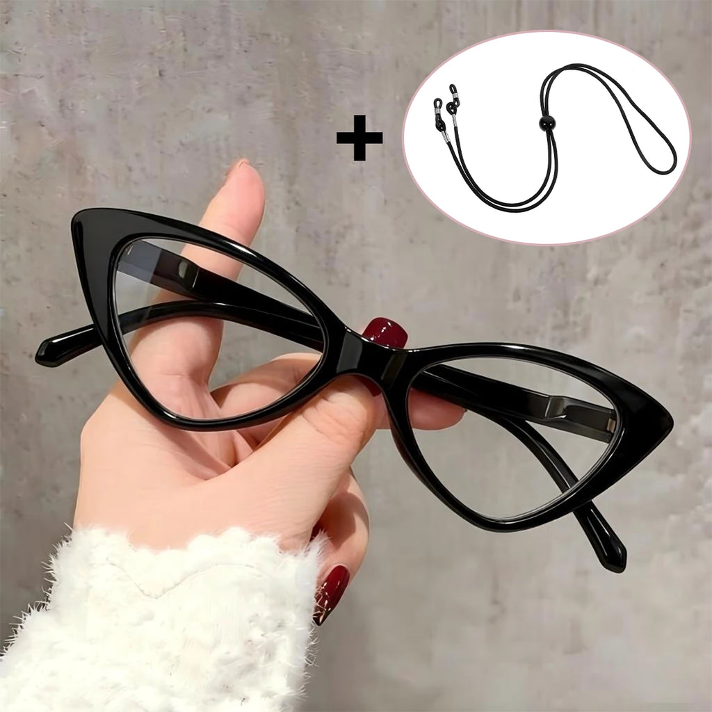 VOPHA Cat Eye Reading Glasses Ultralight with Retainer Strap Reading Glasses Qst 200 Black