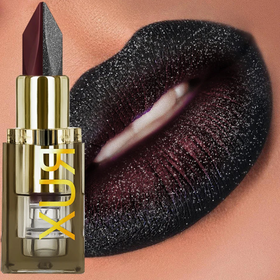 Two-Tone Red & Black Glitter Matte Lipstick – Nonstick Dual Finish Lipstick Qme