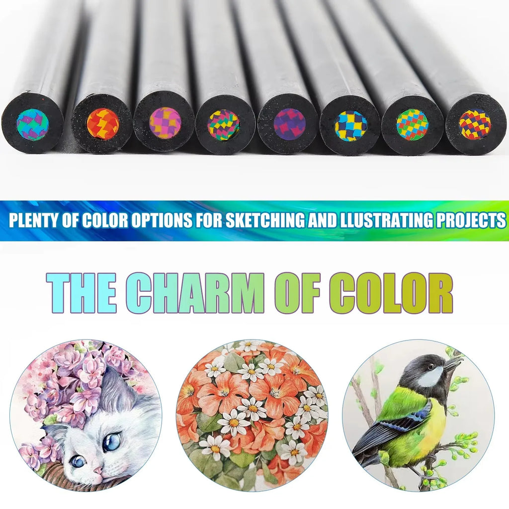 Rainbow Gradient Pencils 8 & 16 Pack – No-Dust, Dreamy Colors Colored Pencil Set Qme