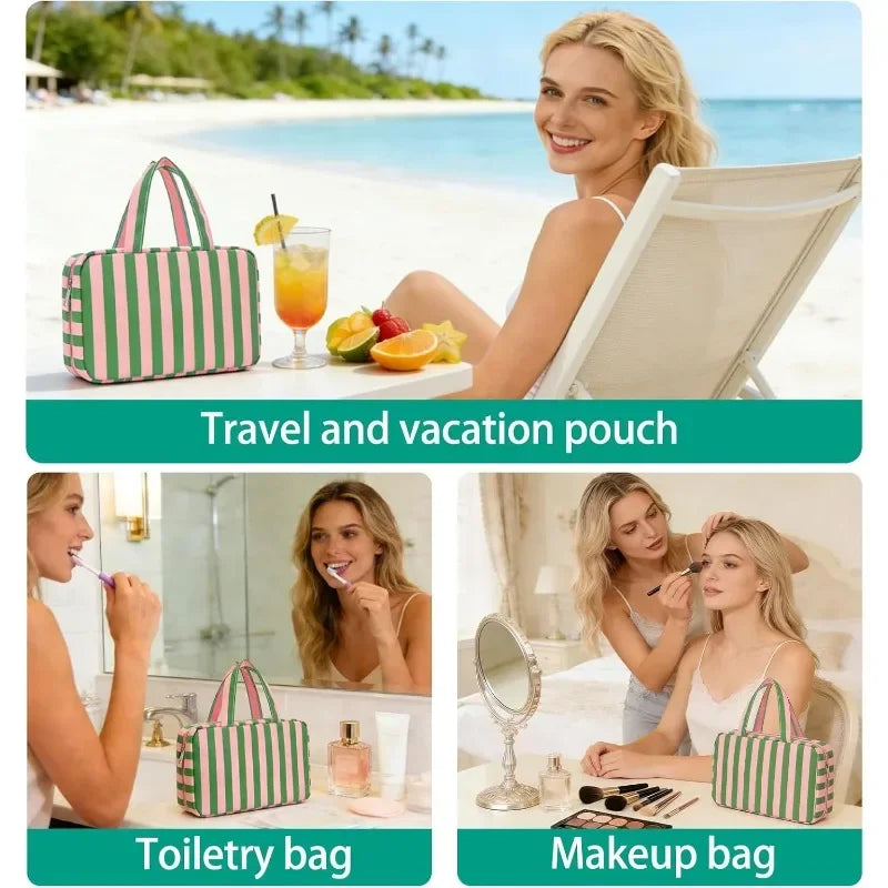 Foldable Hanging Travel Makeup Bag – Wet & Dry Compartments Hanging Toiletry Bag Qme