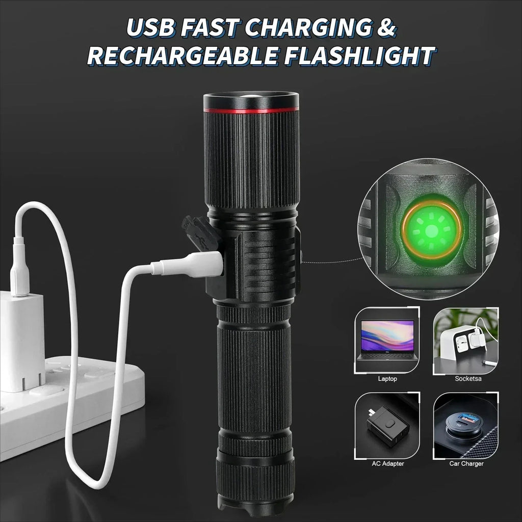 50W Super Bright LED Zoom Flashlight – Type-C Rechargeable LED Zoom Flashlight Qst