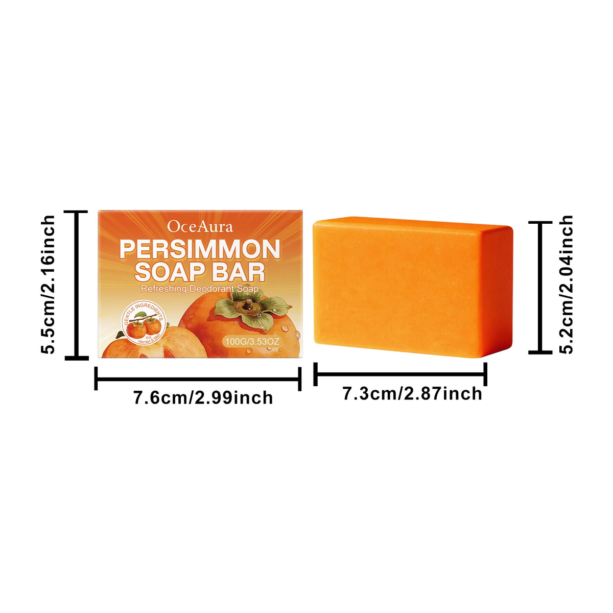 OceAura Persimmon Body Soap Bar 100g – Moisturizing Cleanser Body Soap Bar Qst