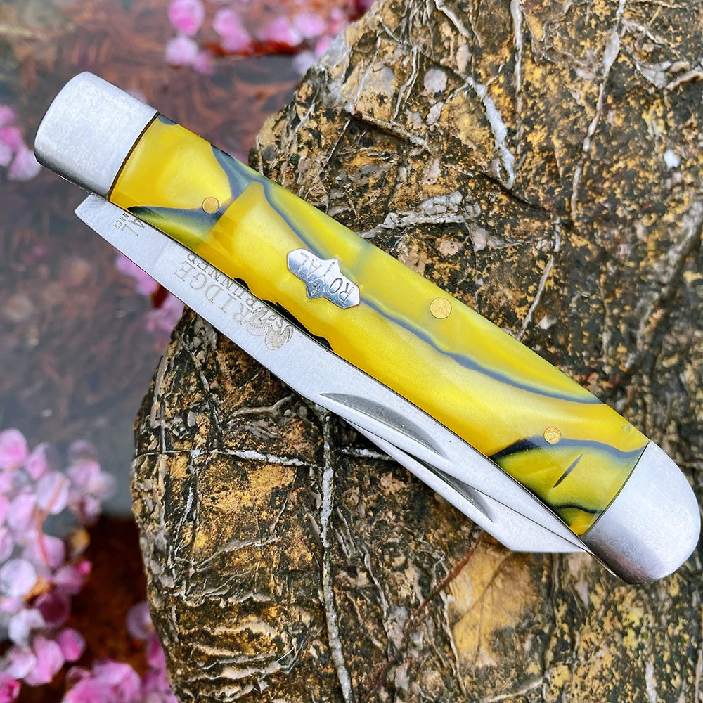 Z.QIAN Trapper Slip Joint Folding Pocket Knife – Bone Handle Folding Pocket Knife Qst YELLOW