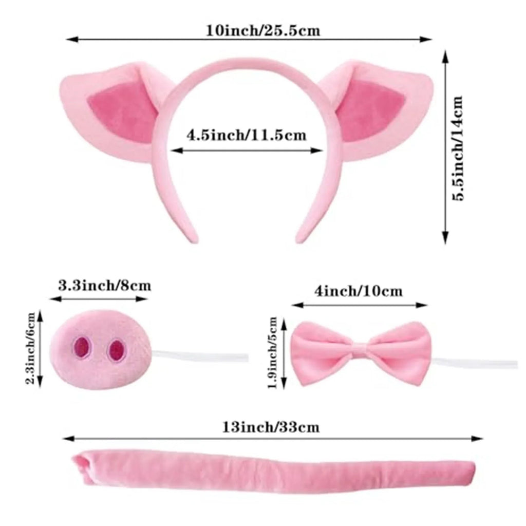 Pig Costume Set – Ears Headband, Nose, Tail & Bow Tie Animal Costume Set Qme