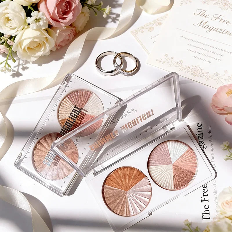 3D Shimmer Dual Pan Highlighter Powder Palette – Multi-Use Highlighter Palette Qme