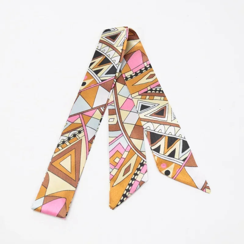 Women's Skinny Ribbon Scarf – Printed Polyester Hair Tie Ribbon Hair Scarf Qme A-10