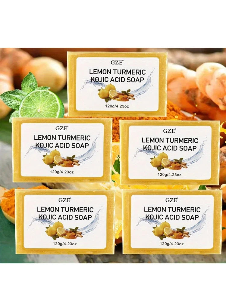GZE Kojic Acid Soap Lemon Turmeric & Shea Butter – 5 Pack Brightening Bar Soap Qme GZE206-5 Lemon Turmeric