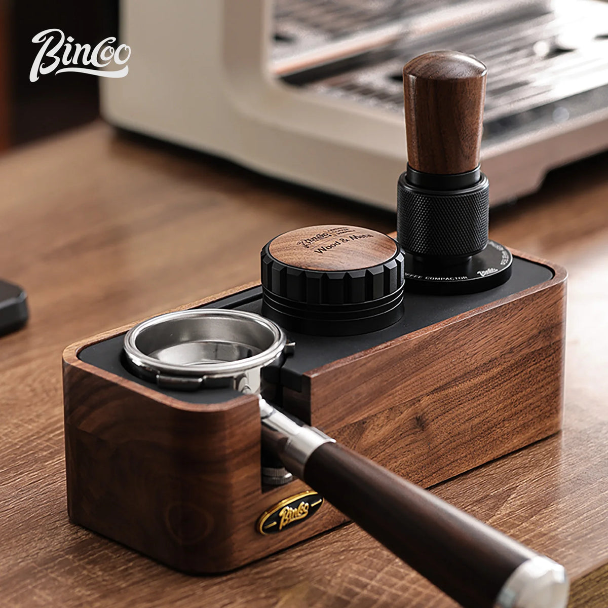 Bincoo Solid Wood Coffee Tamping Stand – 51/58mm Portafilter Coffee Tamping Stand Qst
