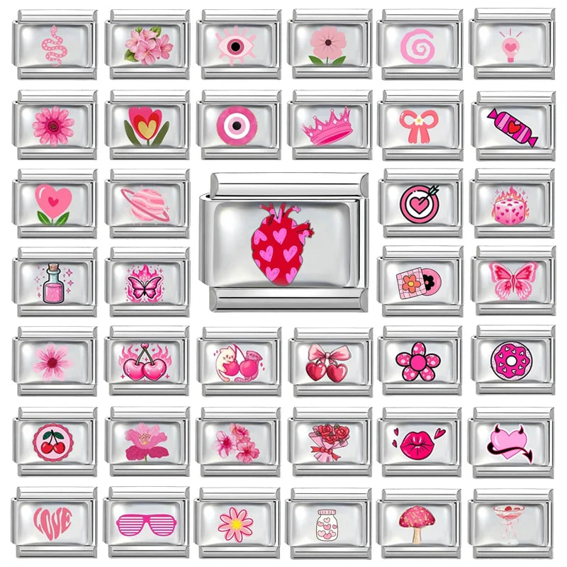 Pink Heart Butterfly Dice Cherry Italian Charm Links 9mm Italian Charm Links Qme
