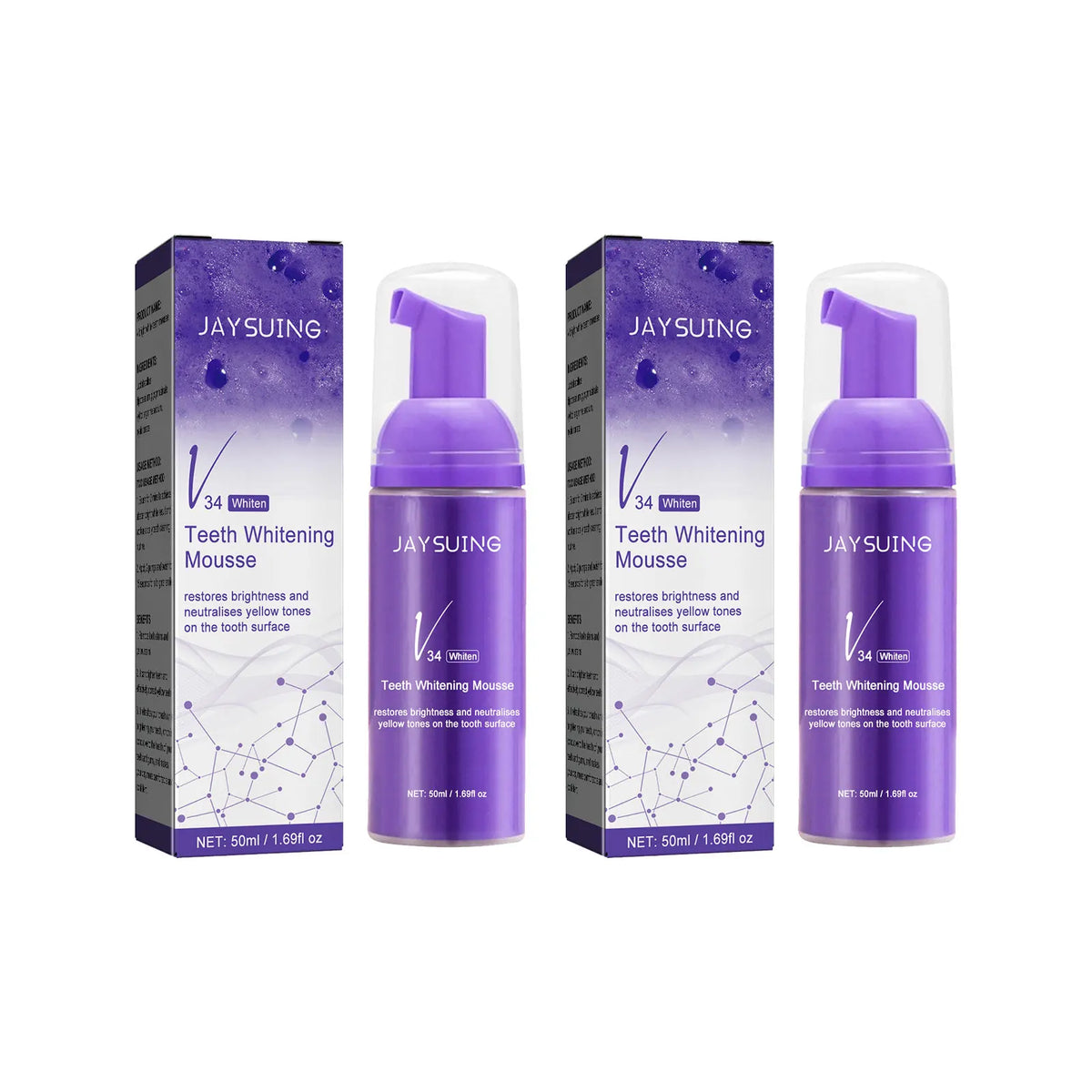 V34 Whitening Toothpaste Foam Mousse – Stain Removal & Fresh Breath Whitening Toothpaste Mousse Qst 2x50ml boxed