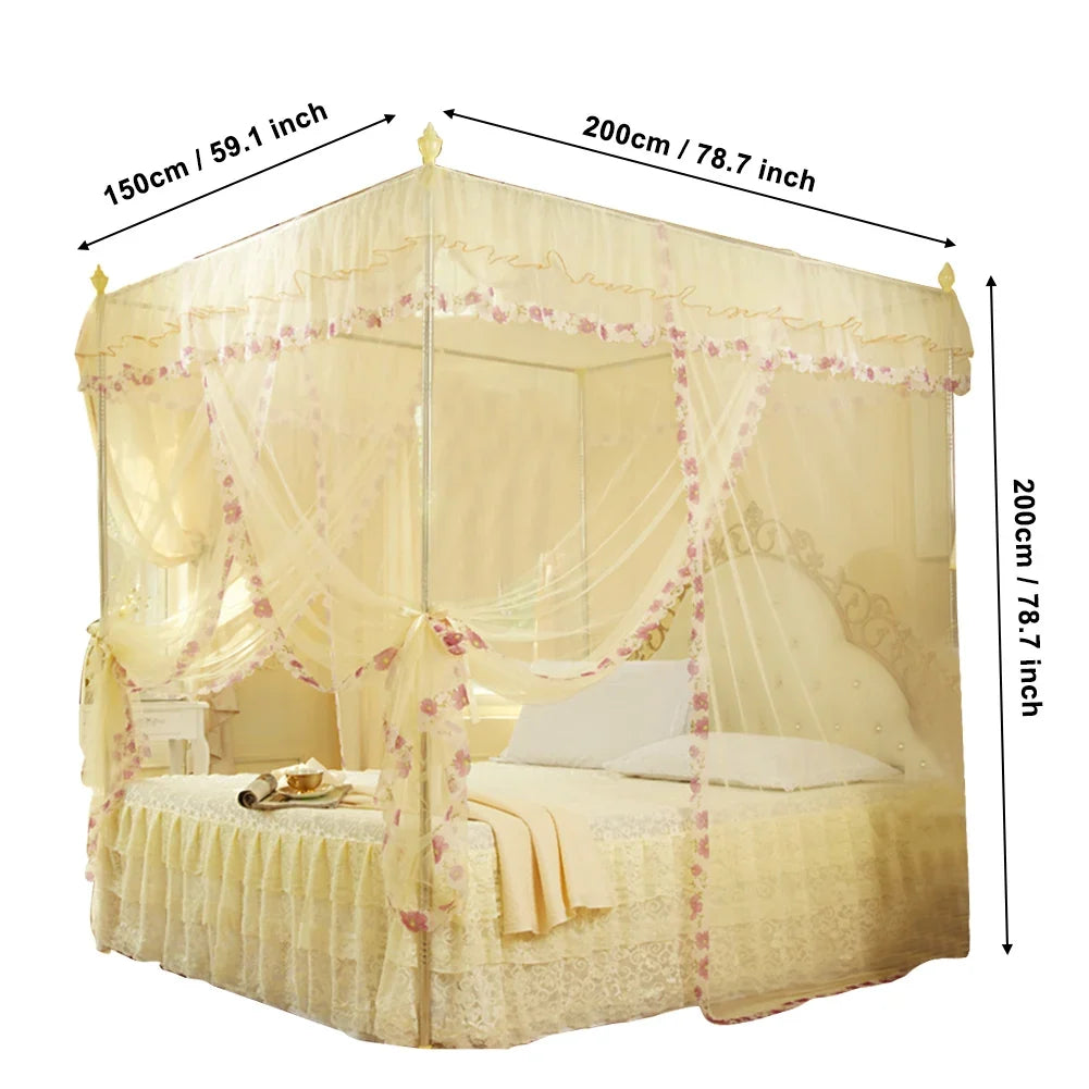 Luxury Lace Mosquito Net – 3-Side Opening Soft Mesh Canopy Bed Canopy Net Qme Beige 150 x 200 x 20