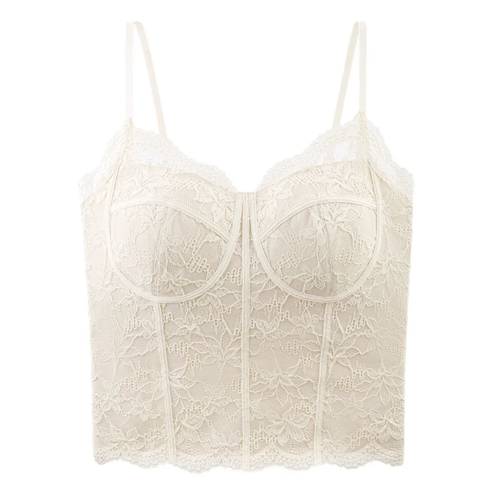Women's Mesh Floral Lace Crop Vest Top | Slim Fit Summer Cami Lace Crop Camisole Qme White M