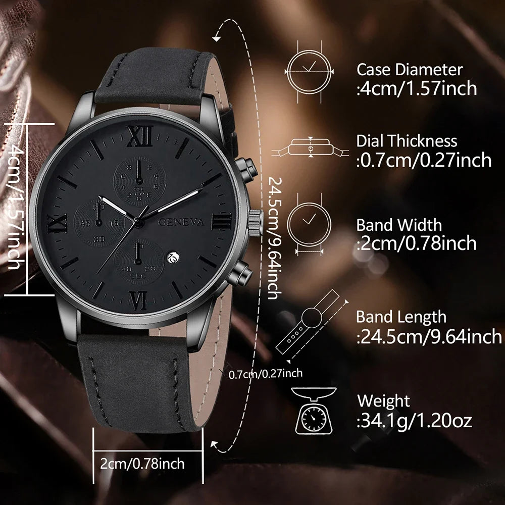 Men's Black Quartz Watch, Bracelet & Necklace Set | Qme Men's Watch Set Qme