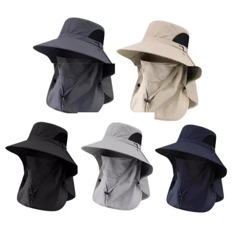 UPF 50+ Wide Brim Sun Hat with Face Mask – Outdoor Cap Wide Brim Sun Hat Qme