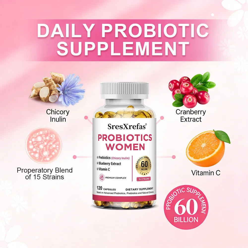 Women's Probiotics 60B CFU Capsules – Cranberry, Gut & pH Balance Probiotic Supplement Qst
