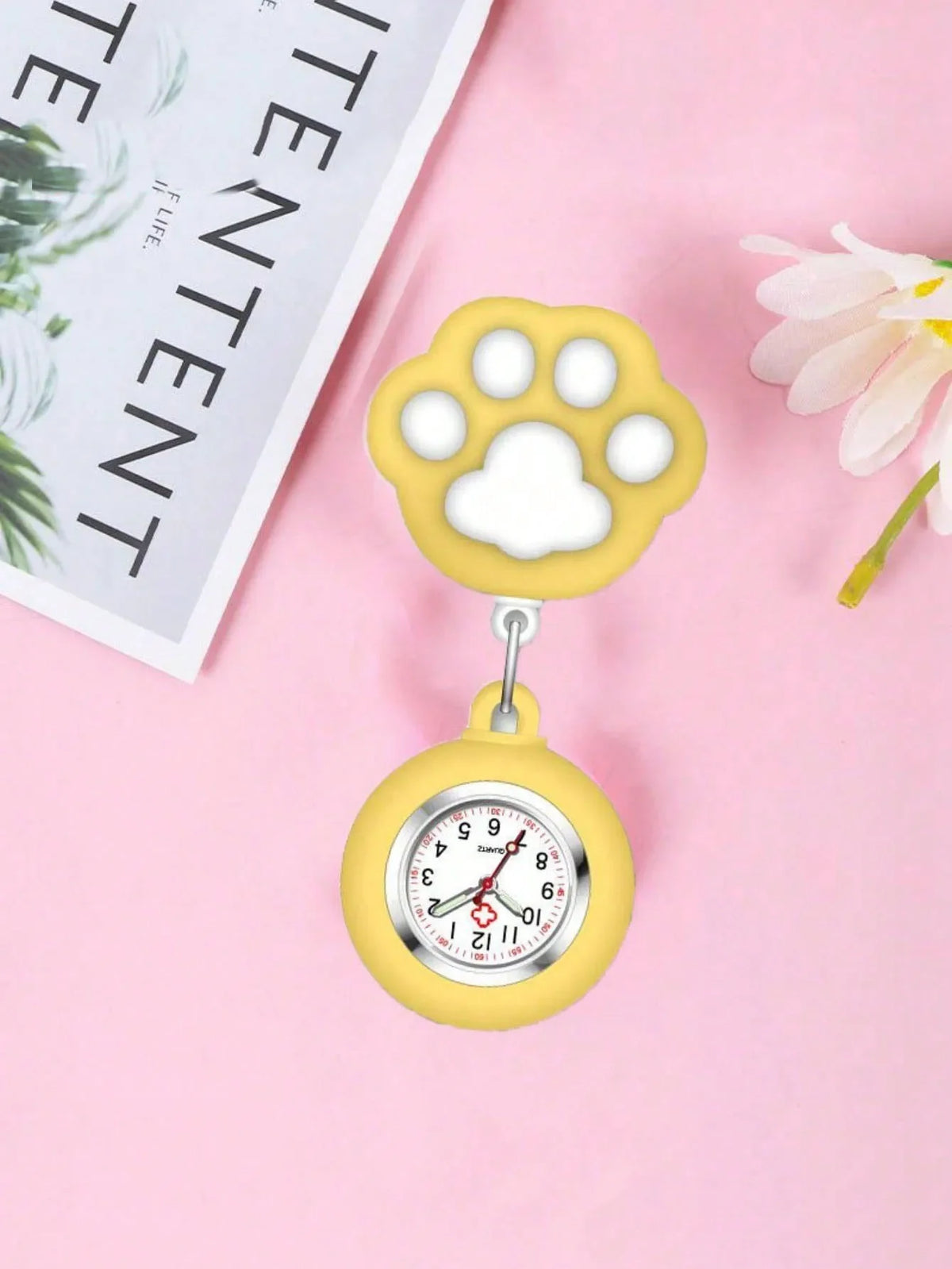 Cat Claw Nurse Pocket Watch – Stretchable Hanging Night Light Nurse Pocket Watch Qme yellow