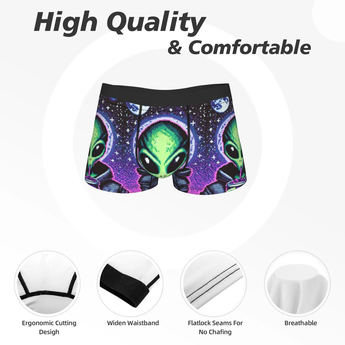 Men's Space Alien Print Boxer Shorts – Breathable Underwear Men's Boxer Shorts Qst