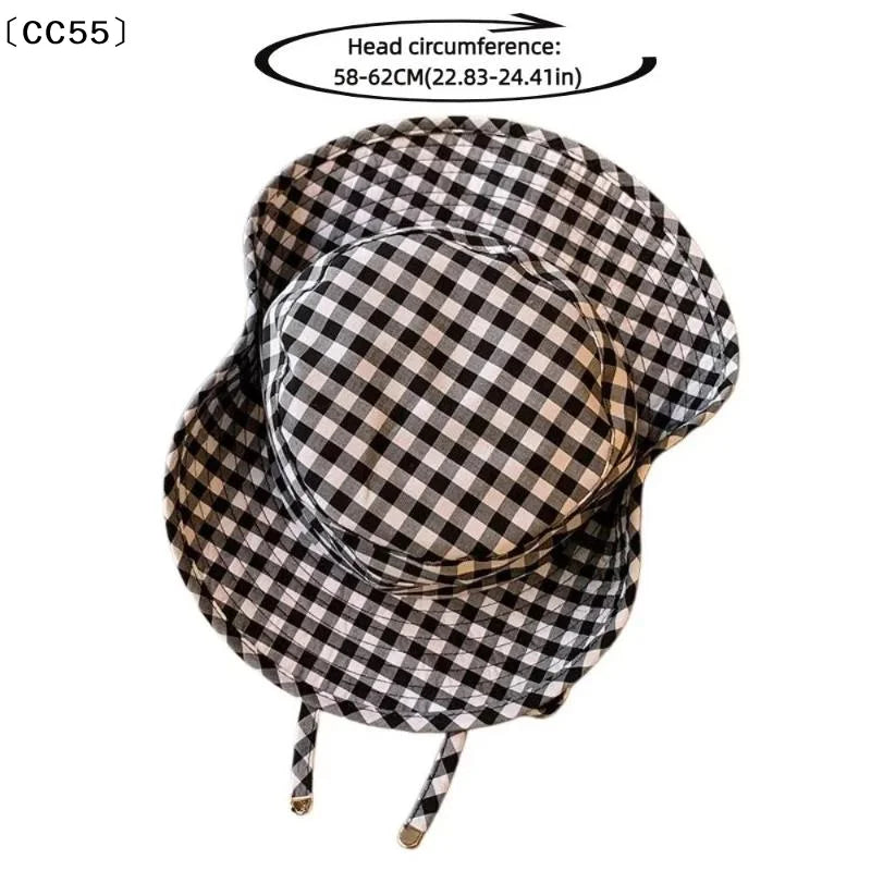 Vintage Plaid Bucket Hat – Wide Brim UV Sun Hat for Women Bucket Sun Hat Qst