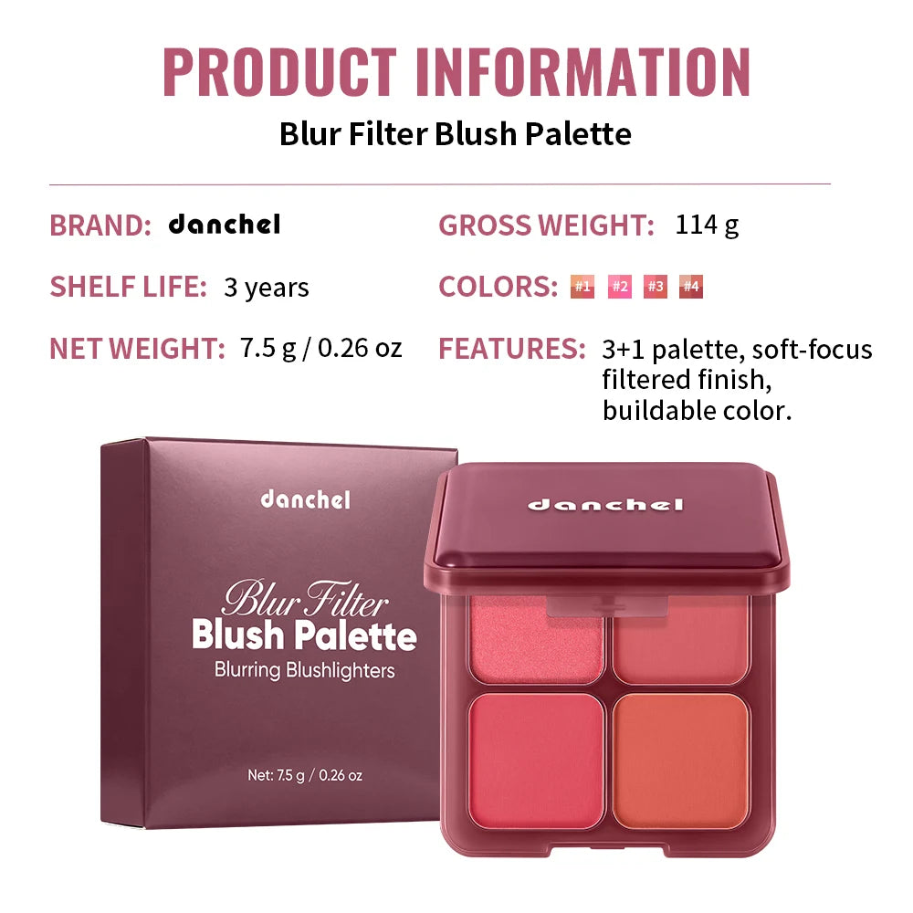 4-Color Blush & Highlighter Palette with Built-In Brush Blush Palette Qst