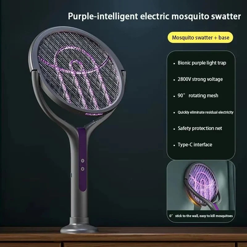 2-in-1 Mosquito Killer Lamp & Retractable Swatter USB Rechargeable Electric Mosquito Swatter Qme With Stretching Rod