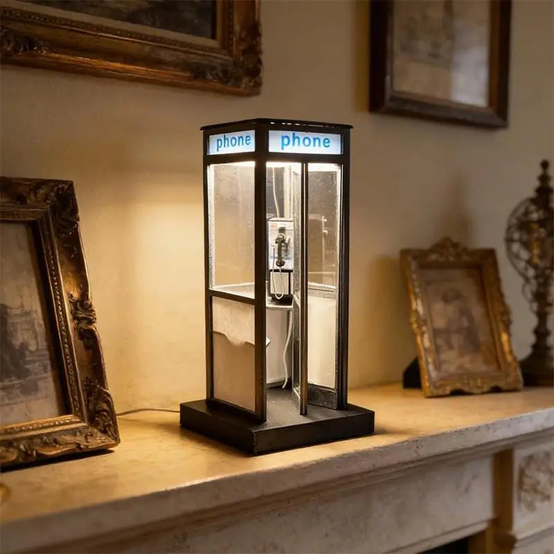 Retro Telephone Booth Table Lamp – Warm LED Vintage Night Light Decorative Table Lamp Qme