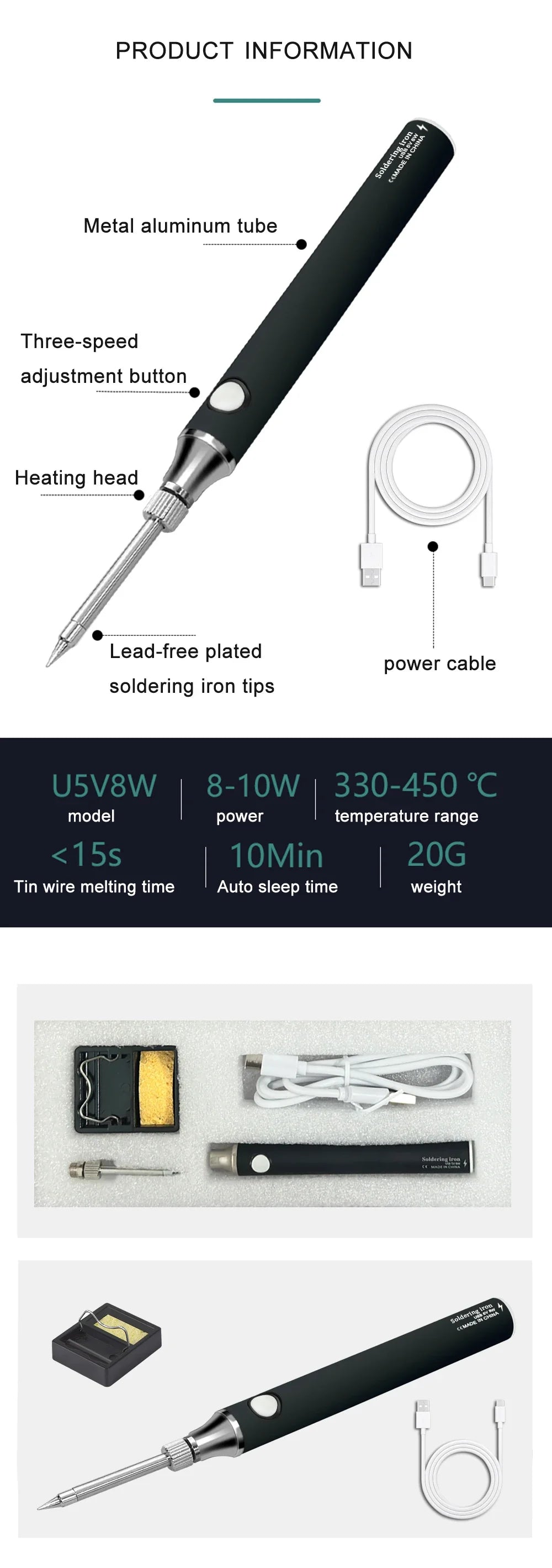Portable USB Soldering Iron – Electric Heating Tool & Rework USB Soldering Iron Qme
