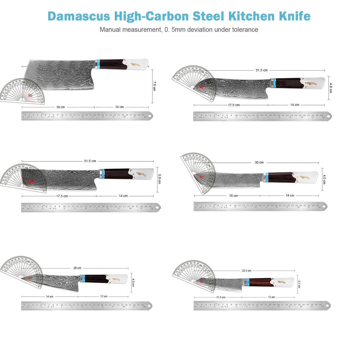 XITUO 6-Piece Damascus Steel Kitchen Knife Set – Resin Handle Kitchen Knife Set Qst